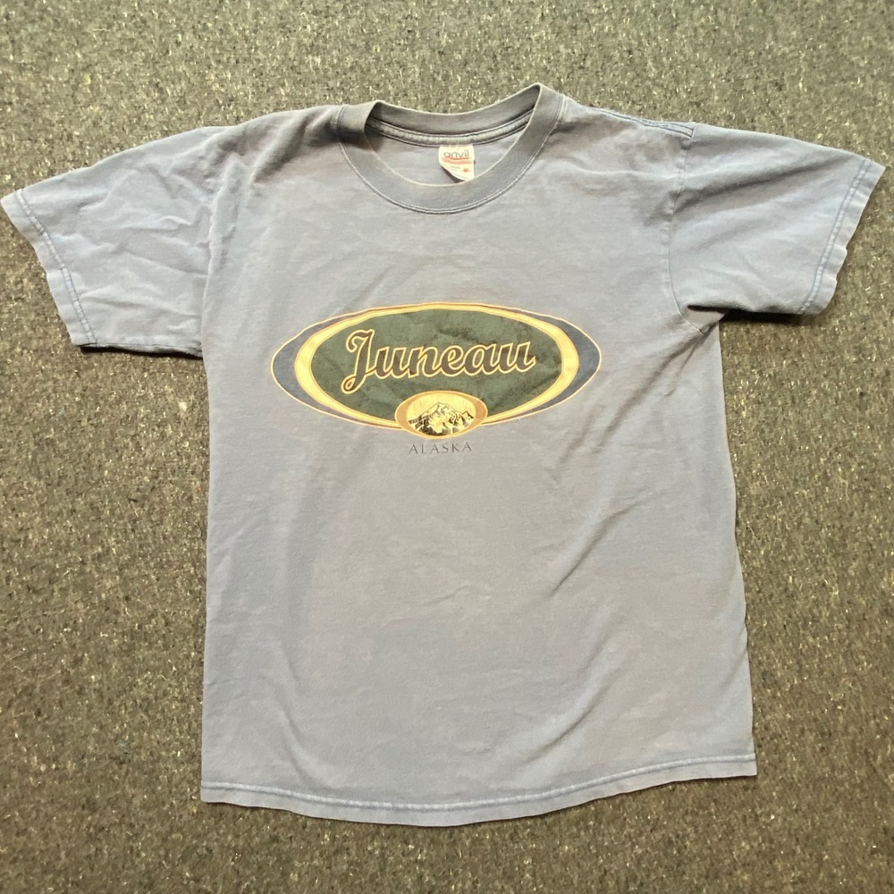 Anvil Juneau‎ Alaska T Shirt Medium M Blue Vintage Souvenir Graphic Tee Mountain